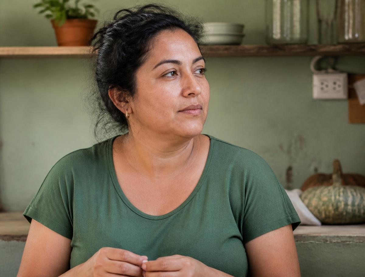 Woman with natural, healthy skin in soft light