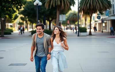Young family walking together in downtown San Diego